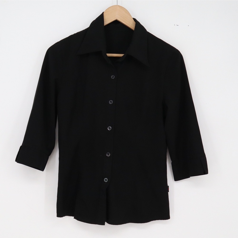 Shirt Womens S Black 3/4 Sleeve Button-Down Professional Excellent